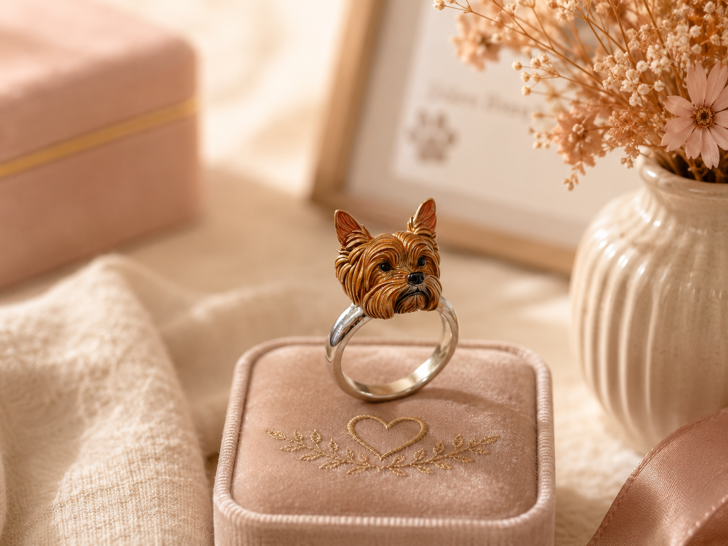 Custom sculpted silver pet memorial ring