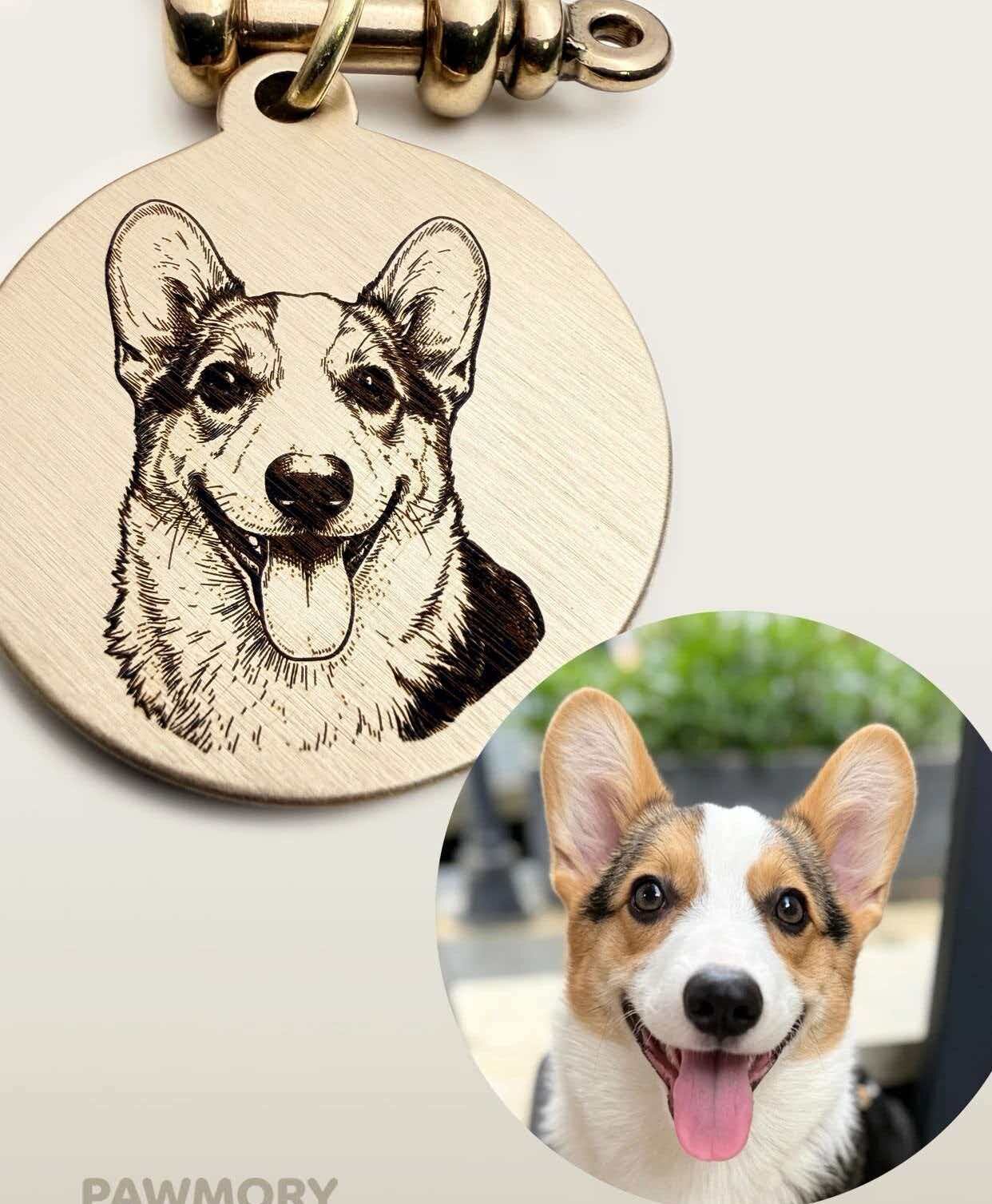Custom brass flat engraved pet portrait pendant