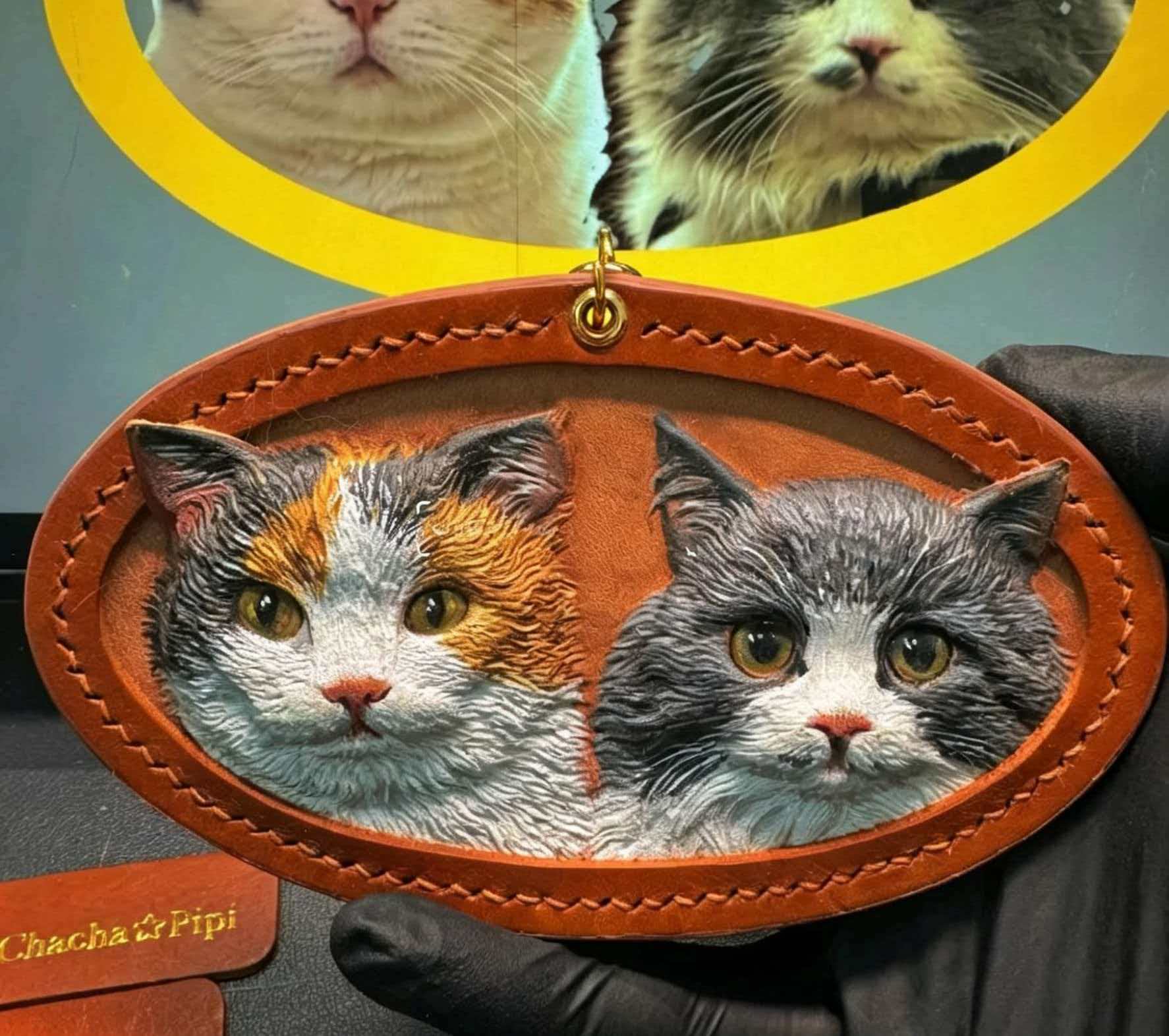 Finished custom leather pet portrait