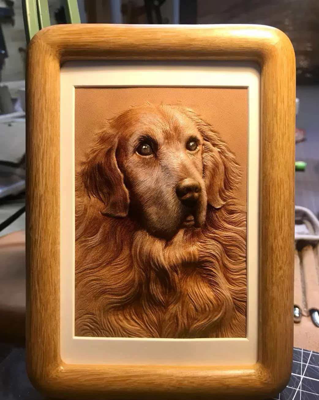 Custom Leather Pet Portrait Plaque