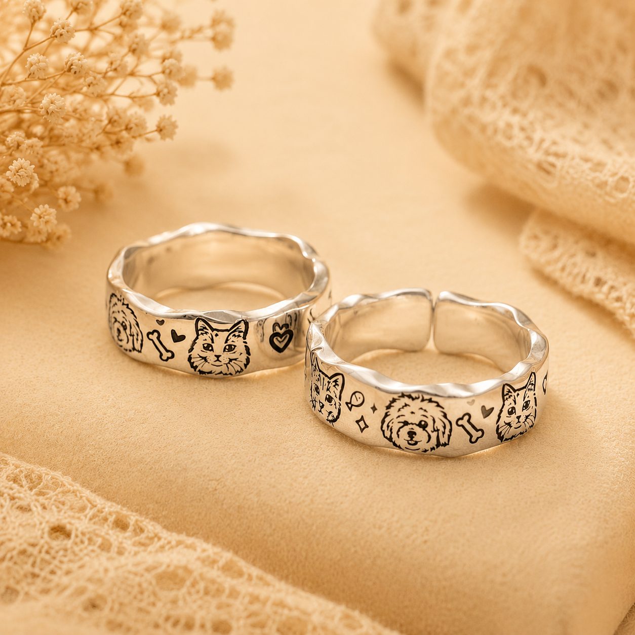 Sterling Silver Flat Pet Portrait Ring