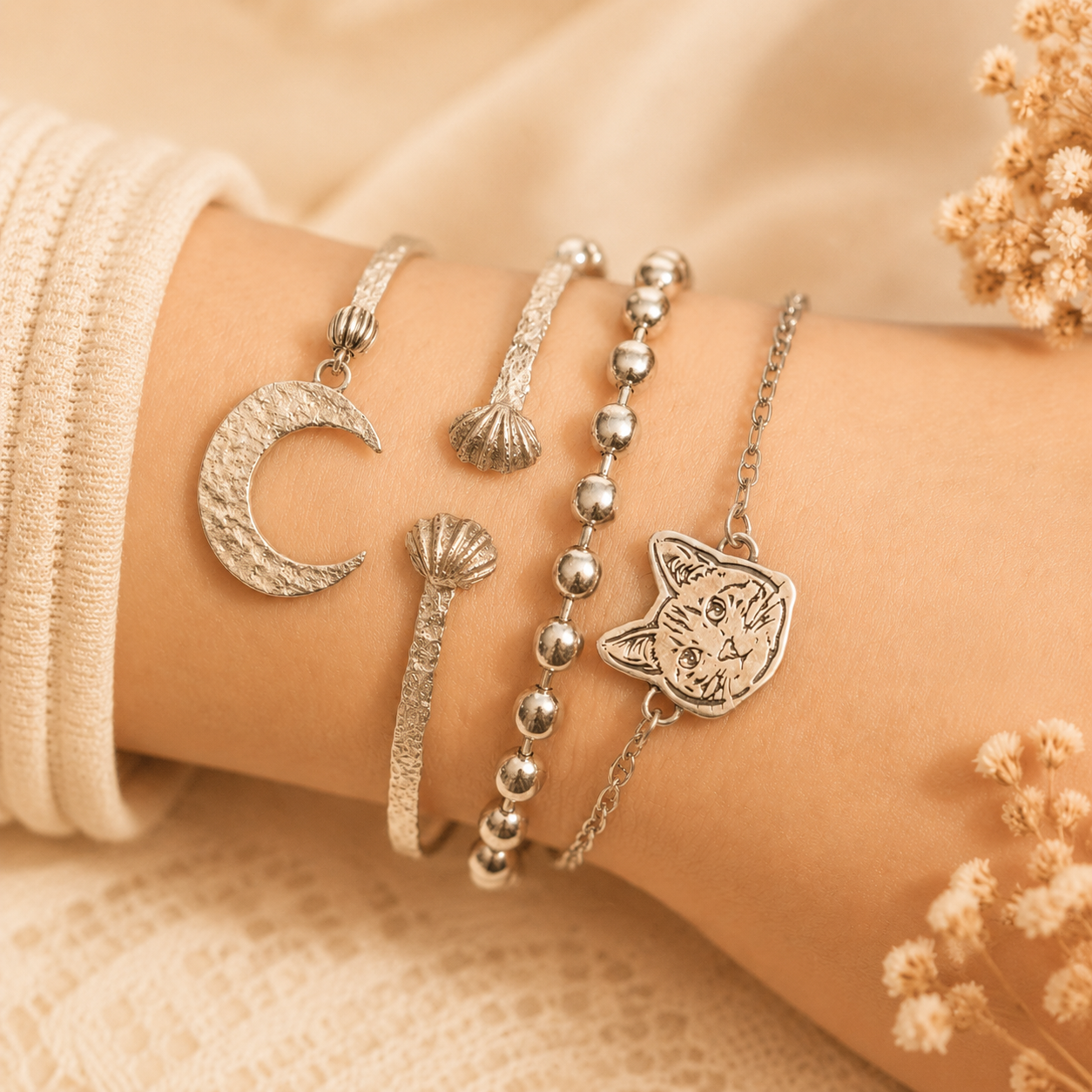 Custom sterling silver pet portrait toggle bracelet