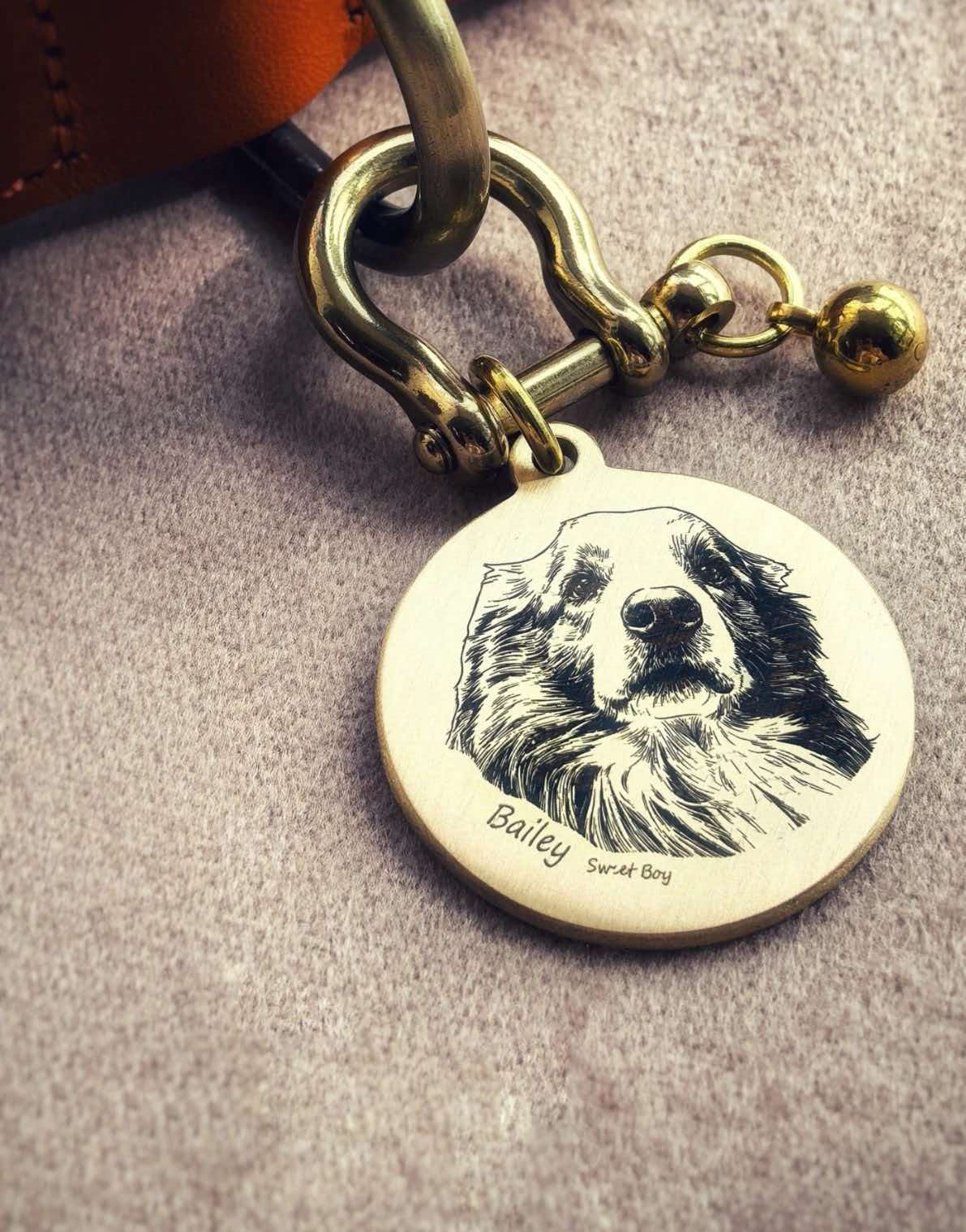 Custom pet portrait brass keyring