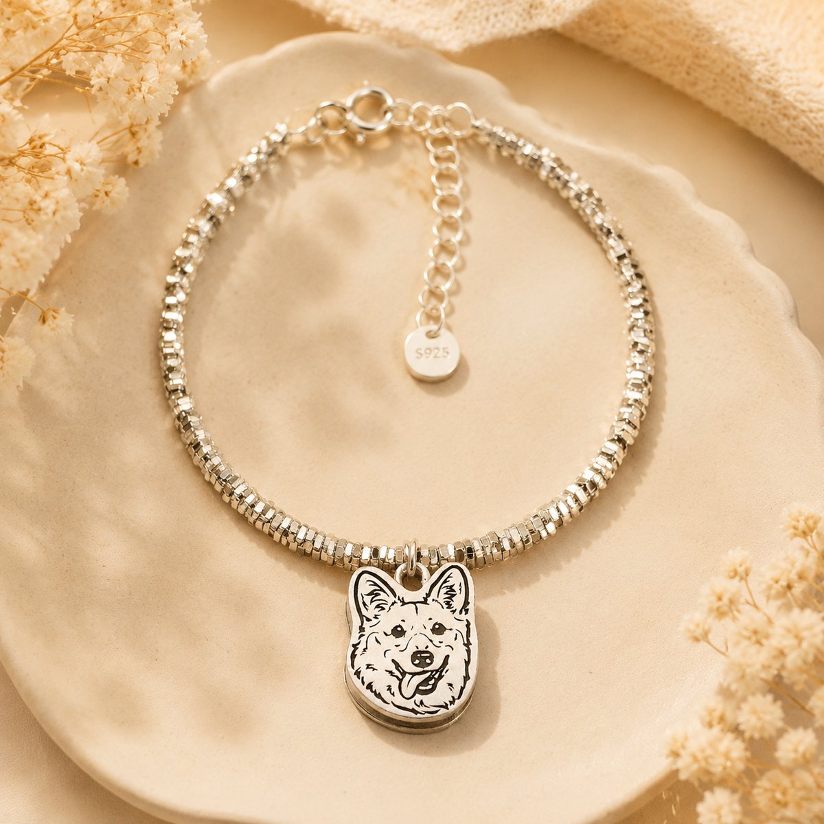 Sterling silver custom pet memorial bracelet
