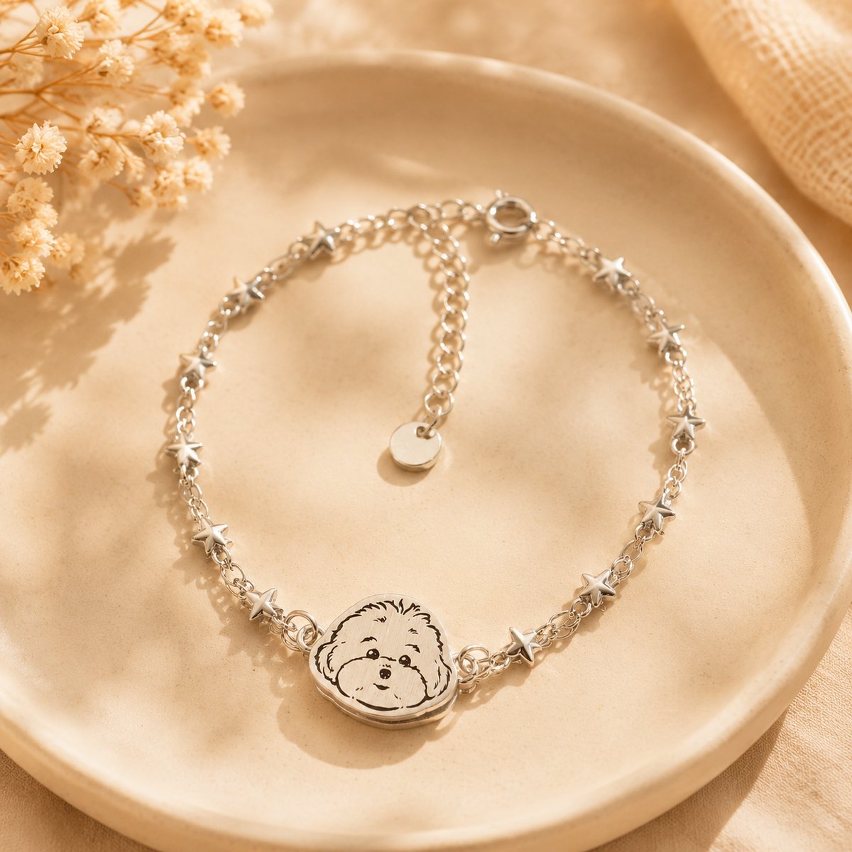 Custom starlight sterling silver pet memorial charm bracelet