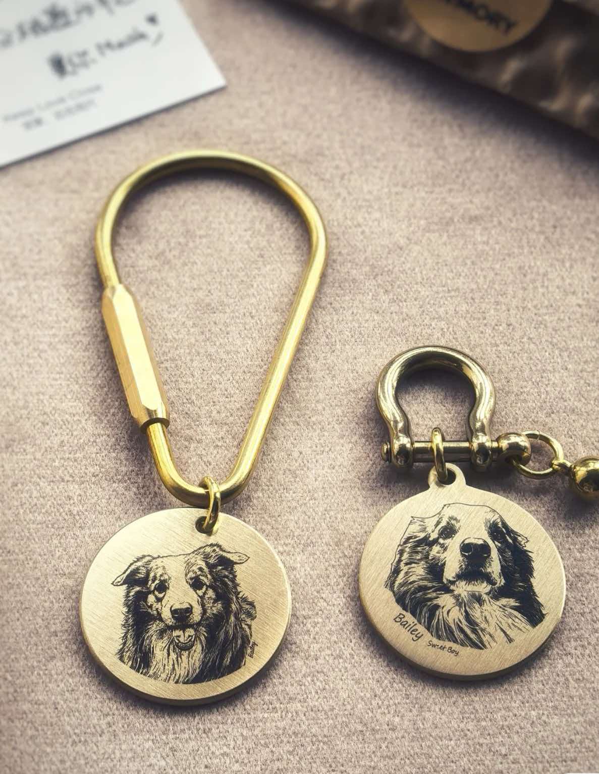 Custom double pet brass portrait tag