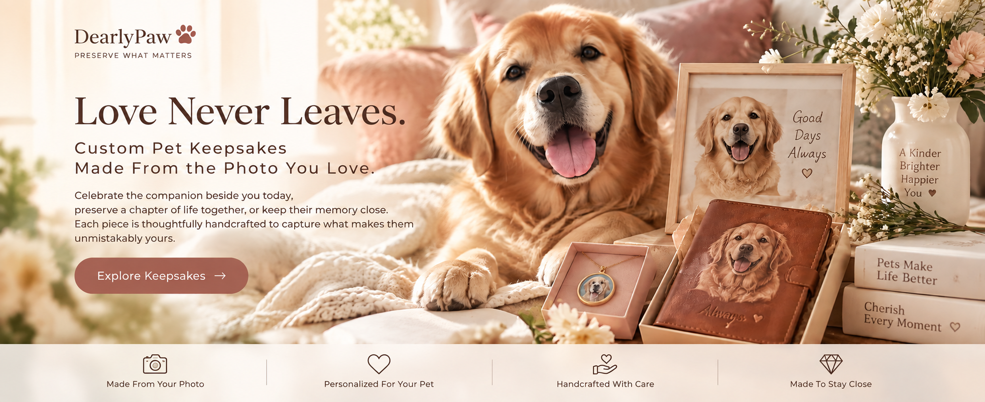 Custom pet keepsakes, pet portraits and personalized pet jewelry by DearlyPaw